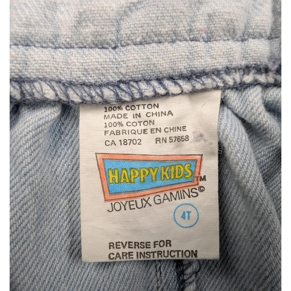 Vintage Kids Overalls Girl 4T Denim Ruffle Y2K Blue Frilly Light Wash Jeans Pink